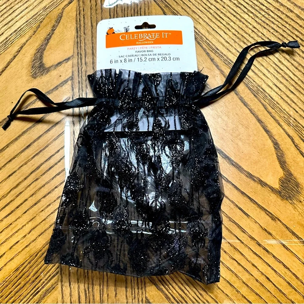 SET OF 3 6”x8” CELEBRATE IT BLACK ORGANZA SPIDER HALLOWEEN SCARY GIFT TREAT BAG